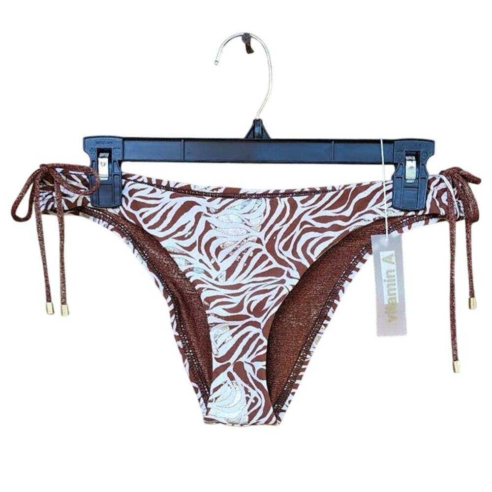 Vitamin A Animal Metallic Cheeky Cinched Side Tie High Leg Bikini Bottom 8 NEW
